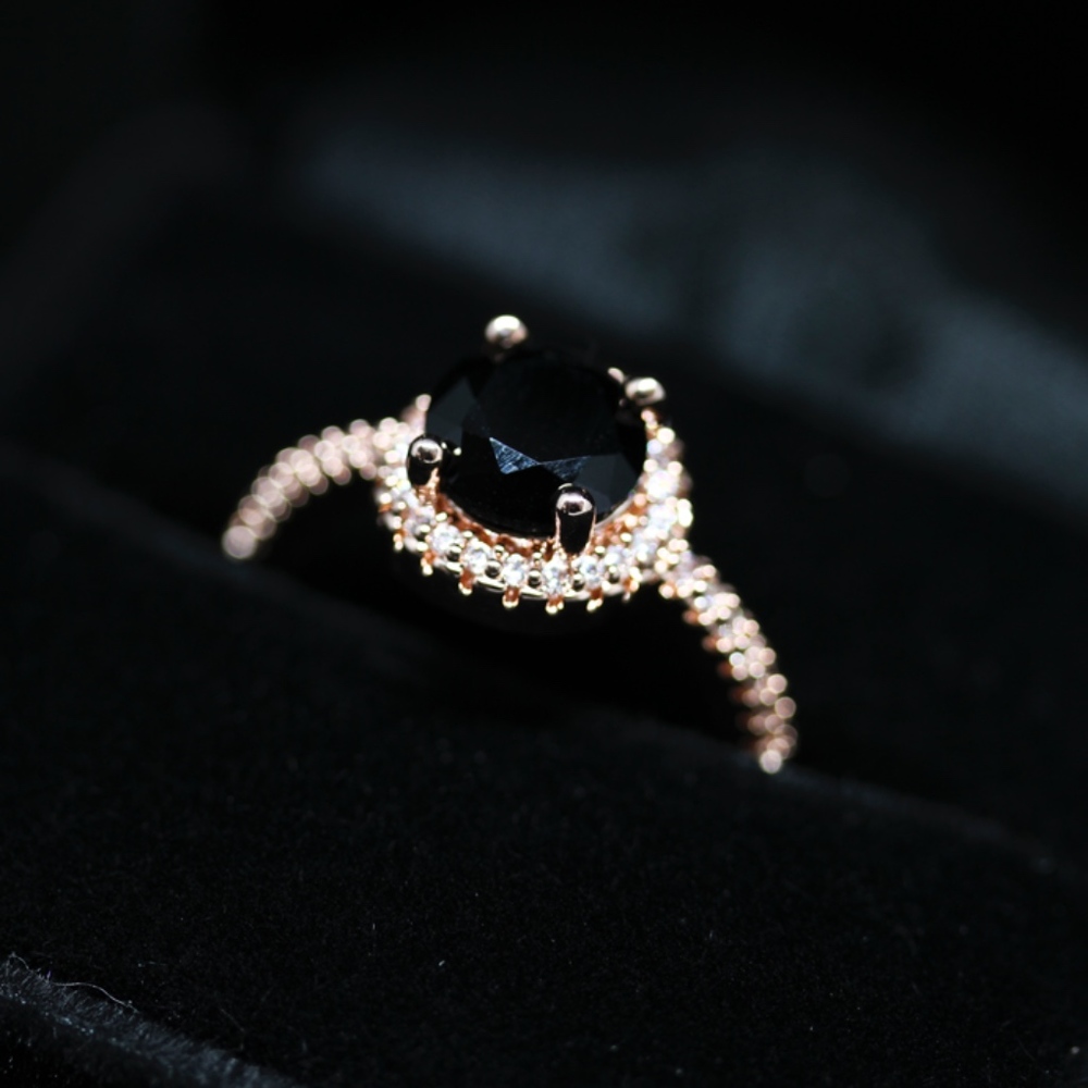 14k Rose Gold Dipped Black Topaz Halo Ring - image 5
